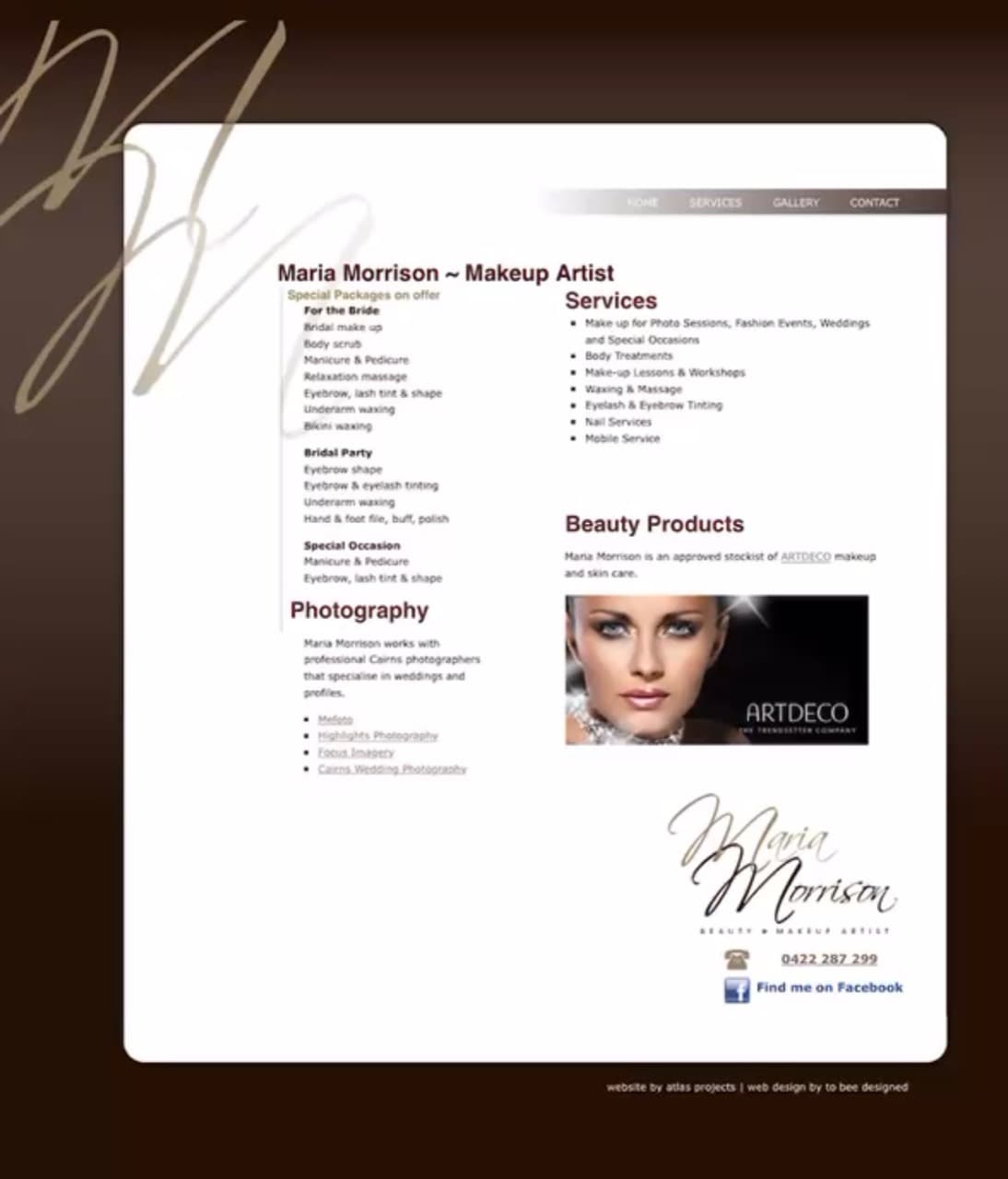 Before screenshot of the old Maria Morrison website